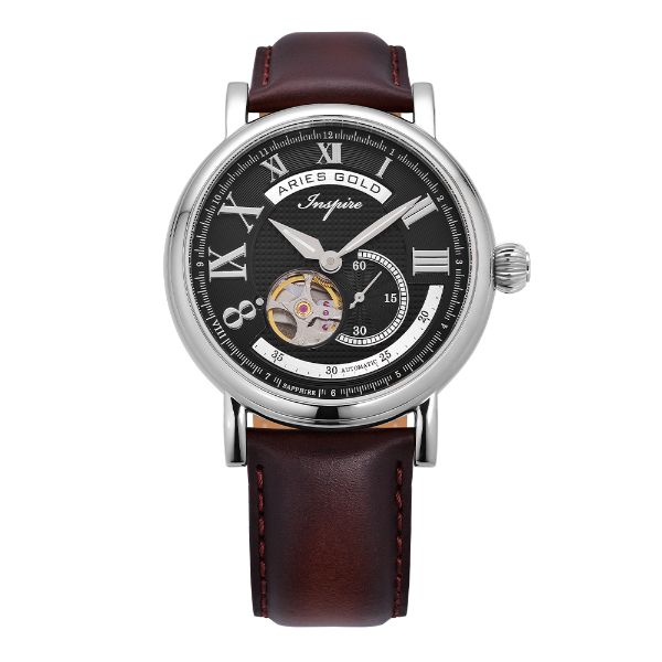 ARIES GOLD AUTOMATIC INSPIRE GAUNTLET VINTAGE ROSE GOLD STAINLESS STEEL G 903 S-BK BROWN LEATHER STRAP MEN'S WATCH